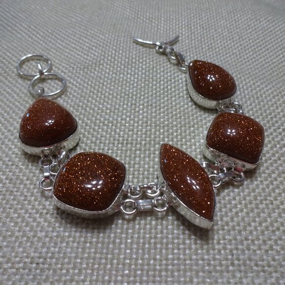 Sparkling GOLD SUNSTONE Handmade Sterling 925 Bracelet Size 7 1/4" #90C - Picture 1 of 3